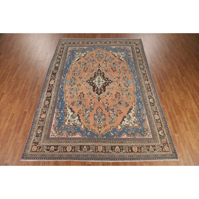 Orange Floral Hamedan Persian Area Rug Hand-Knotted Wool Carpet - 8'6" x 11'11"