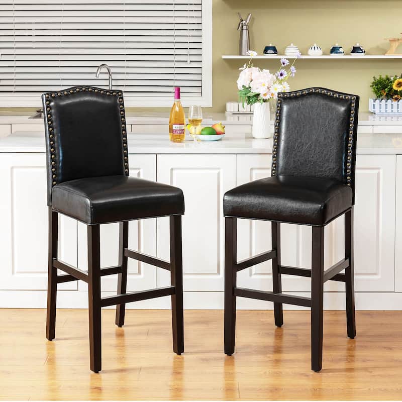 Glitzhome Set of 2 45"H PU Riveted Upholstered Bar Stools Pub Chairs