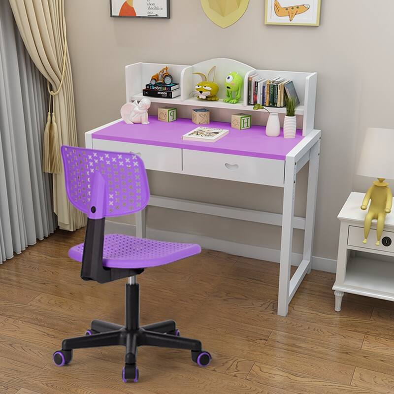 HomyLin Plastic Adjustable Rolling Kids Study Desk Chair Armless