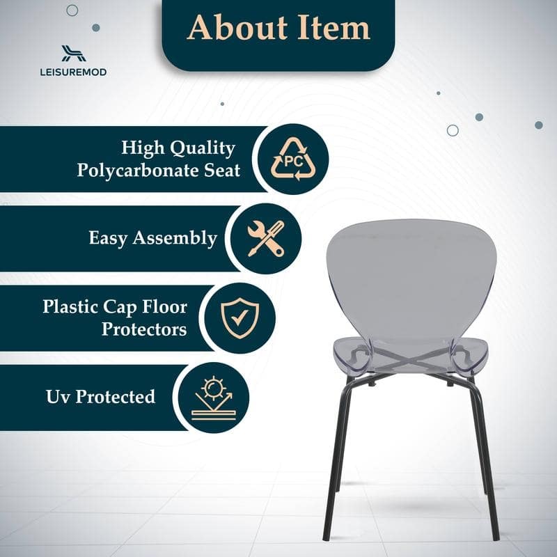 Stackable Plastic Dining Chair Transparent Modern Accent Side Chair for Indoor and Outdoor
