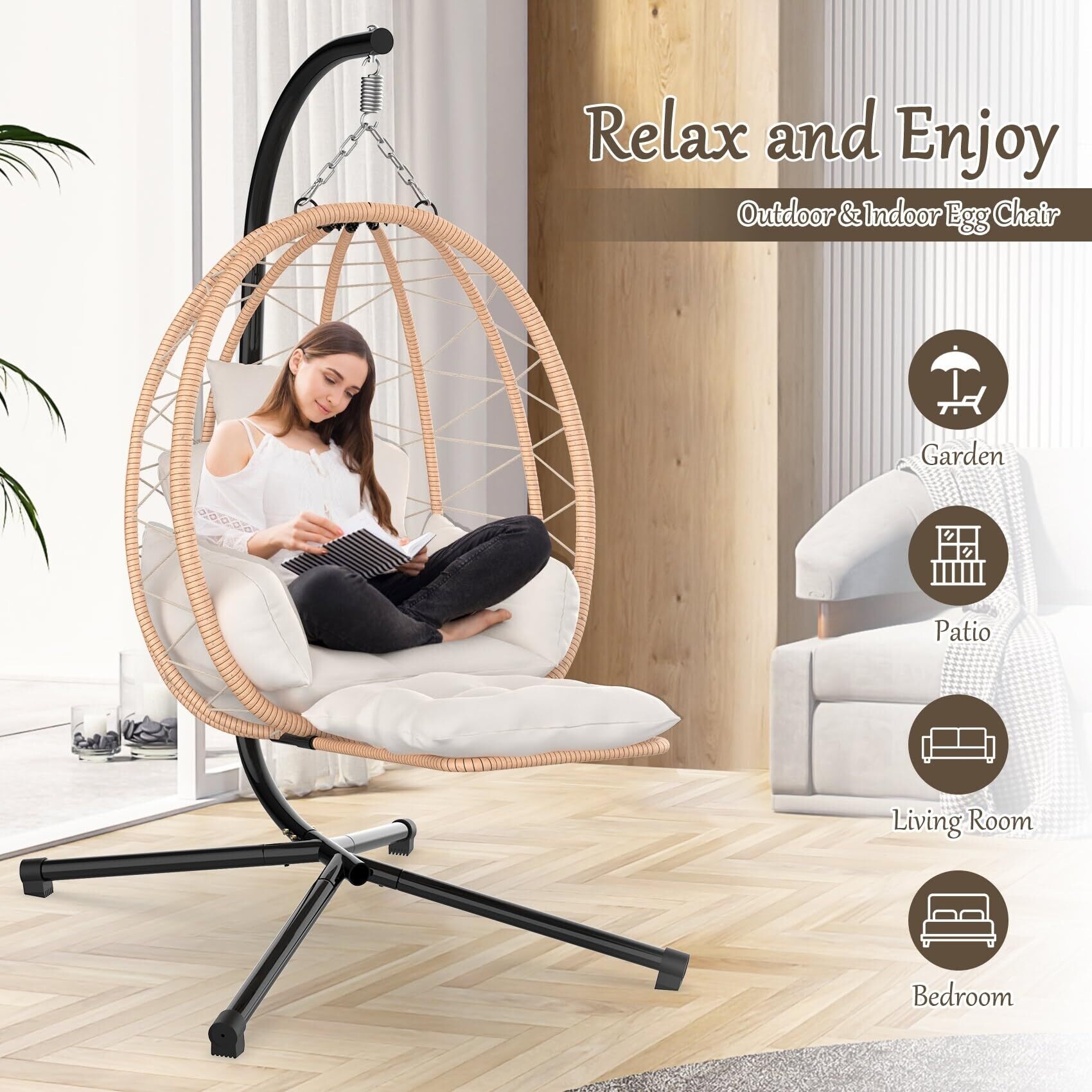 Rattan hanging chair with stand on sale
