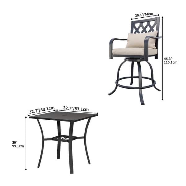 dimension image slide 1 of 2, Outdoor Swivel Dining Set with 29"W Cushion Chairs, Patio Table