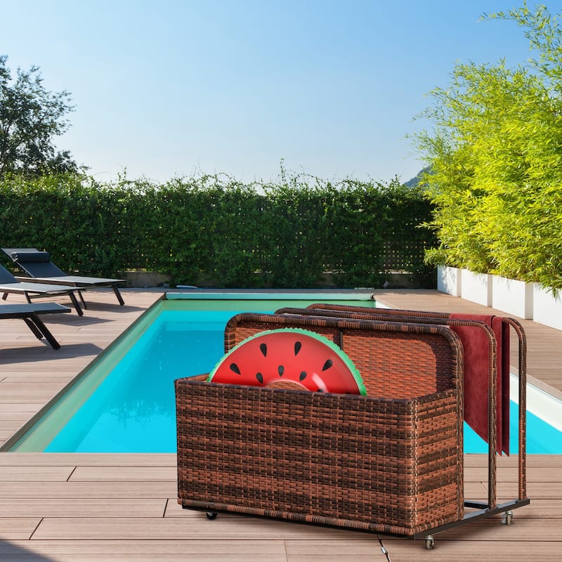 Outsunny Patio Wicker Pool Float Storage Basket