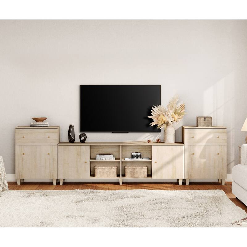 WAMPAT 3 in 1 TV Stand with Cabinets and Drawers for 75 inch TVs