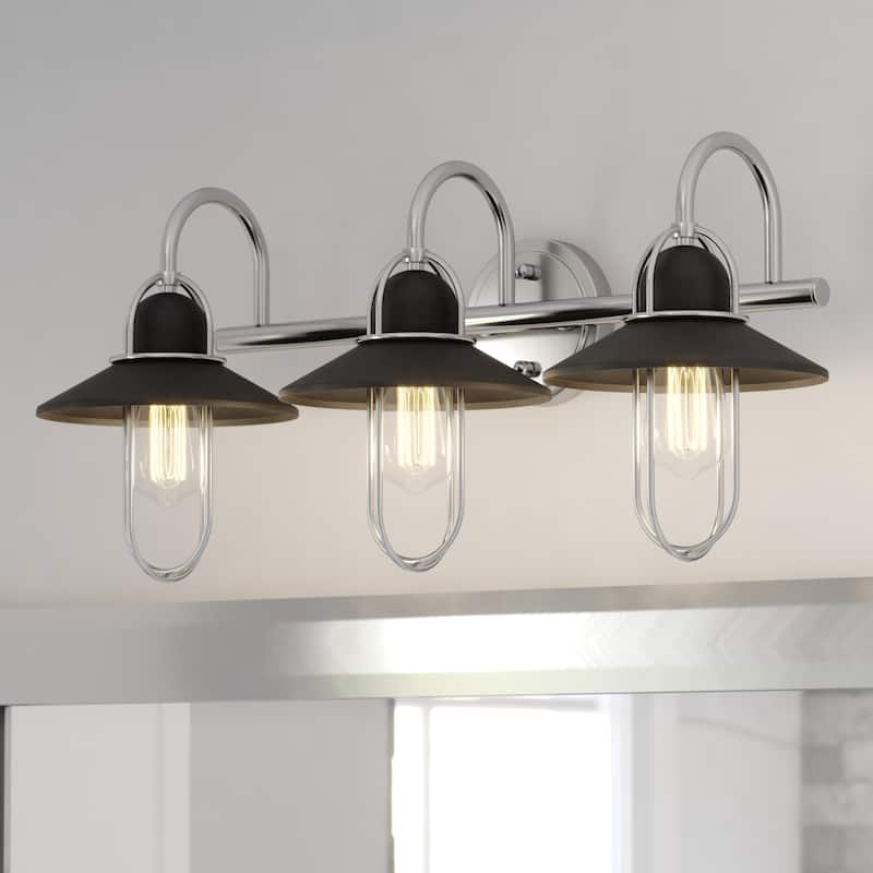 Galena Matte Black and Nickel Coastal Bathroom Vanity Wall Sconce Light Fixture - Matte Black and Satin Nickel - 25.25-in W x 11.5-in H x 9.5-in D