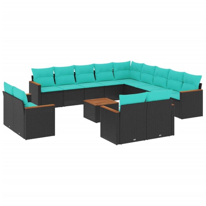 vidaXL 13 Piece Patio Sofa Set with Cushions Black Poly Rattan