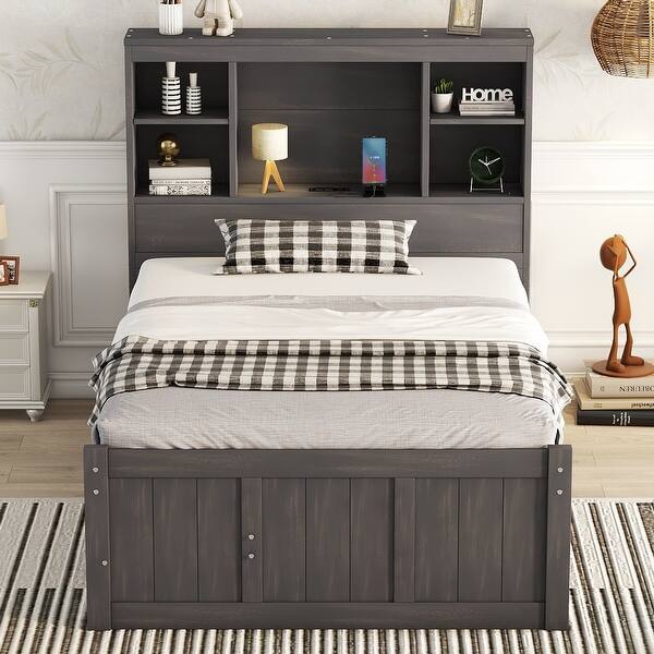 slide 2 of 51, Antique Captain Platform Bed with Socket, 3 Drawers, Trundle Antique Brown - Twin