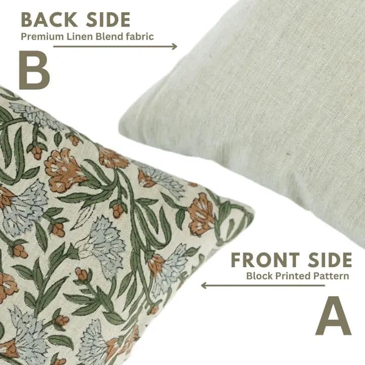 Block Print Linen Blend Pillow Cover - Thorny Stems