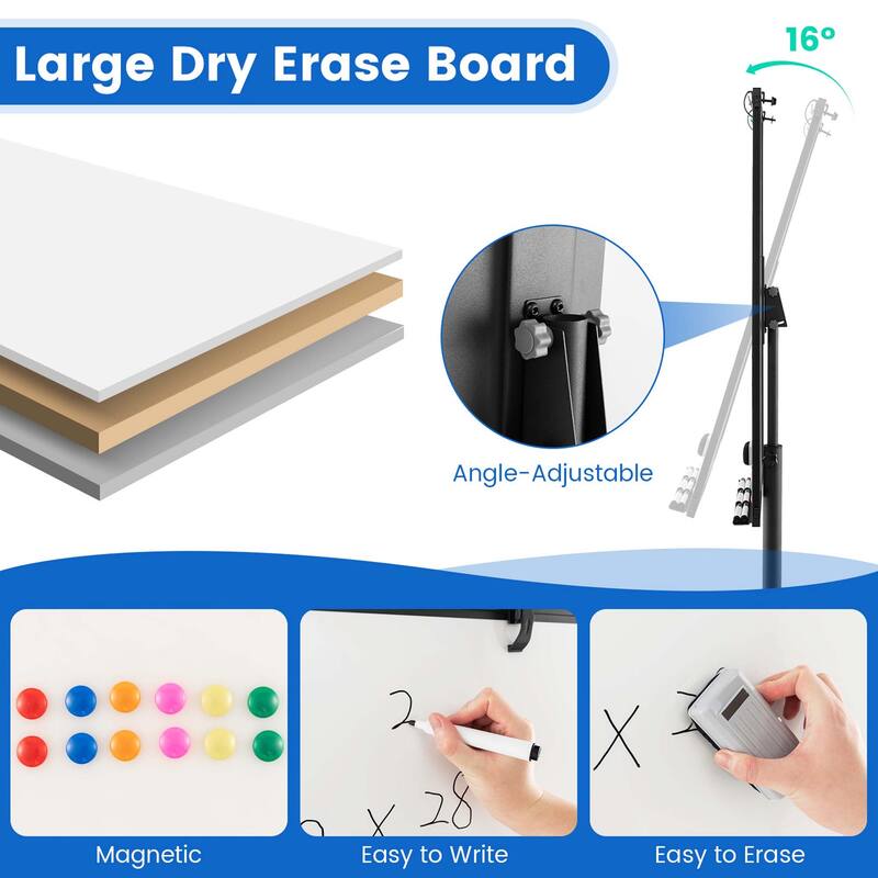 Costway Mobile Whiteboard 40'' x 26'' Height Adjustable Magnetic Dry - See Details