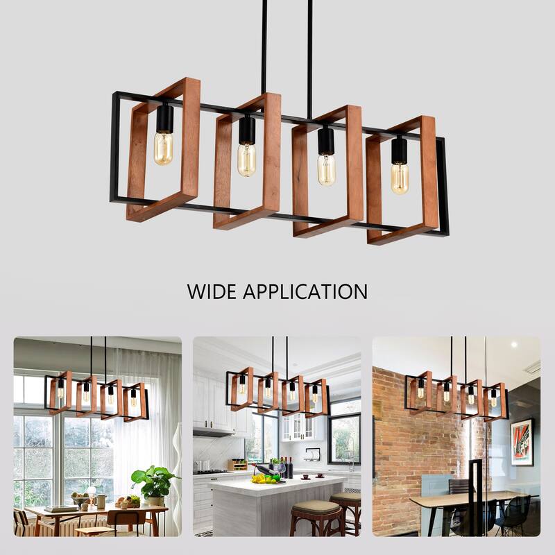 Farmhouse Rectangular Chandelier 4-Light Kitchen Island Lights Hanging Crystal Chandelier, for Dining Room and Living Room
