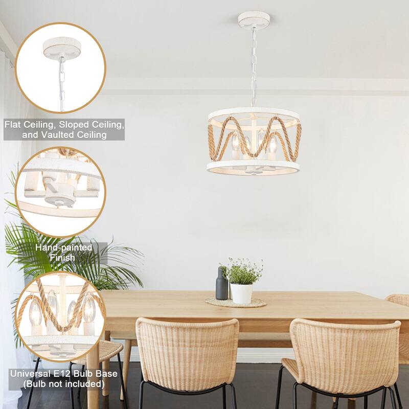 4-Light Circle Rustic Hanging Candlestick Linear Chandelier Lighting Fixture for Kitchen Island