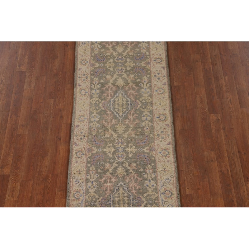 Earth Tone Transitional Oushak Runner Rug Handmade Wool Carpet - 2'7"x 10'0"