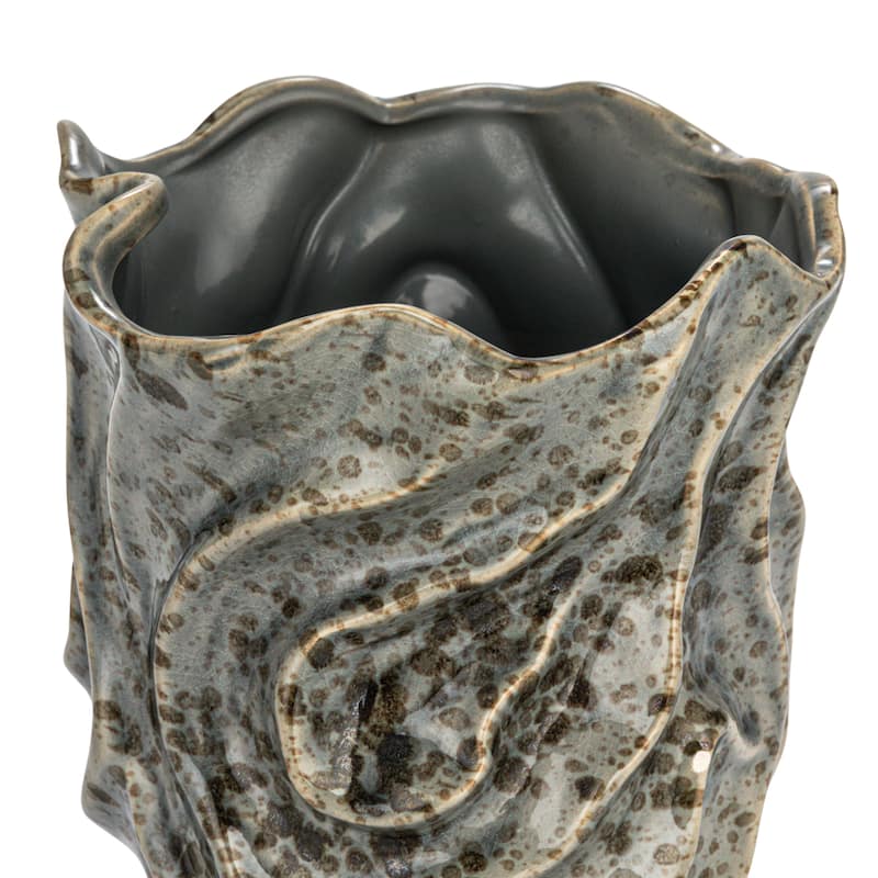 Stoneware Organic Shaped Vase with Crackle Glaze