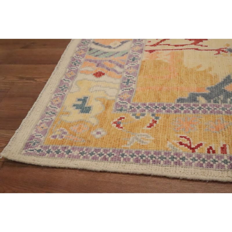 Hand Knotted Oriental 100% Wool Carpet Transitional Geometric Beige & Ivories Oushak Area Rug - 7' 8'' X 3' 10''