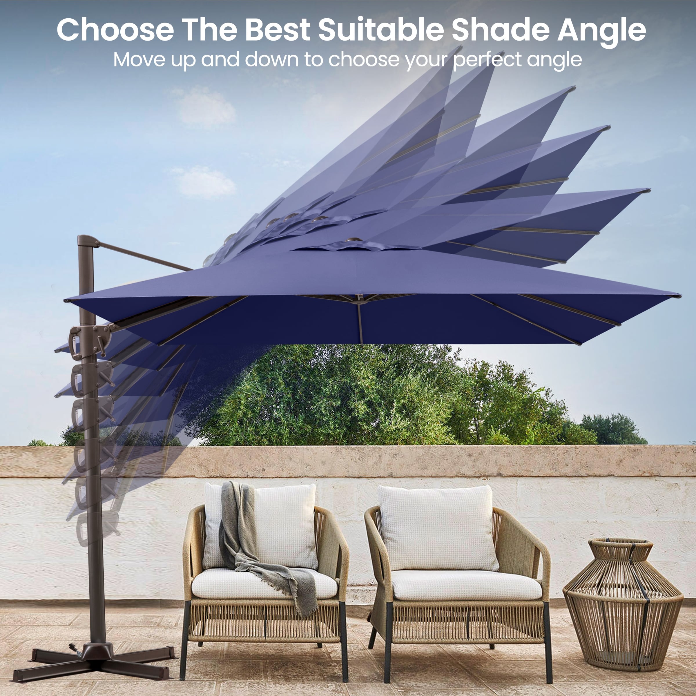 9 foot rectangular patio umbrella 35 PURPLE LEAF 9' X 12' Outdoor Rectangle Umbrella Large Cantilever Umbrella Windproof Offset Heavy Duty Sun for Garden Deck Pool Patio, degree rotation with foot pedal for convenient use 6 vertical tilt positions Easily open and close with crank handle Air vent allows enough air flow and ensures the umbrella stability Specifications Pure Garden 9-ft. Patio Umbrella