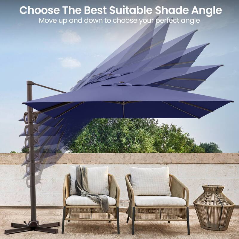 Pellebant Outdoor Patio 9 FT x 12 FT Cantilever-Offset Umbrella with Base