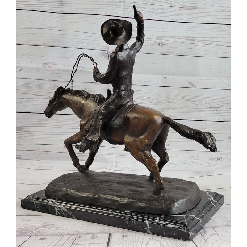 Frederic Remington Bronze Cowboy Will Rogers Statue Sculpture Western Art 14 Inches X 16 Inches