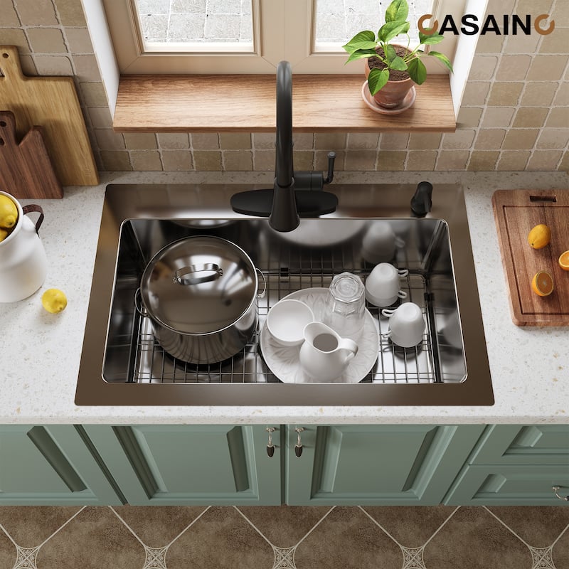 33 in. Drop-In Single Bowl 18 Gauge Stainless Steel Kitchen Sink with Bottom Grid and Basket Strainer, cUPC Certified