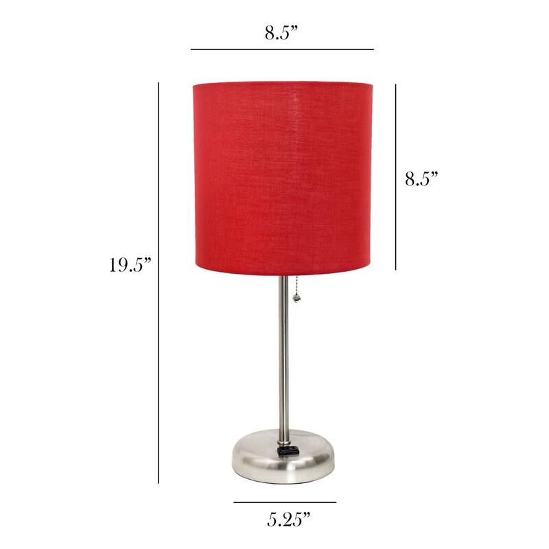 19.5 in. Brushed Steel Finish Table Lamp with Red Shade, Sturdy Table Lamp for Living Rooms and Bedrooms