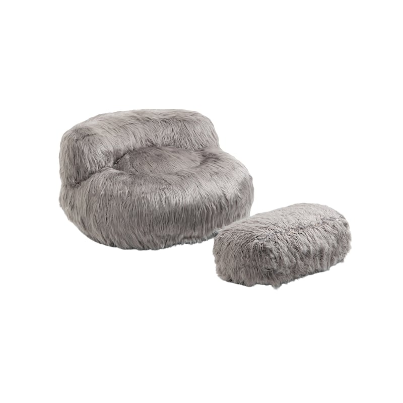 Plush Upholstered Round Comfort Lounger Bean Bag Chair with Ottoman