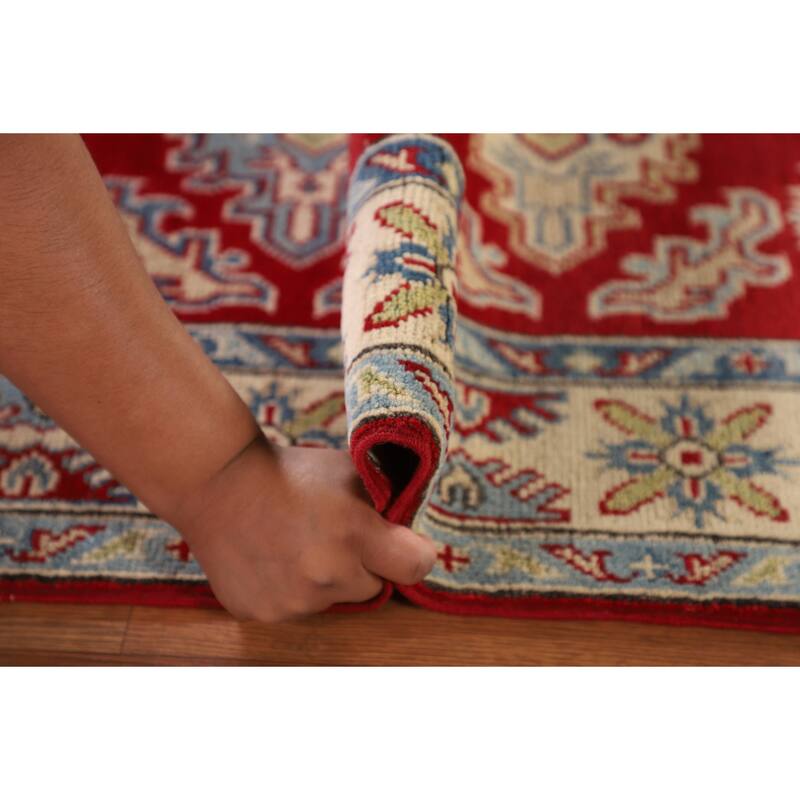 Traditional Red Kazak Rug Hand-Knotted Oriental Wool Carpet - 3'5"x 5'0"
