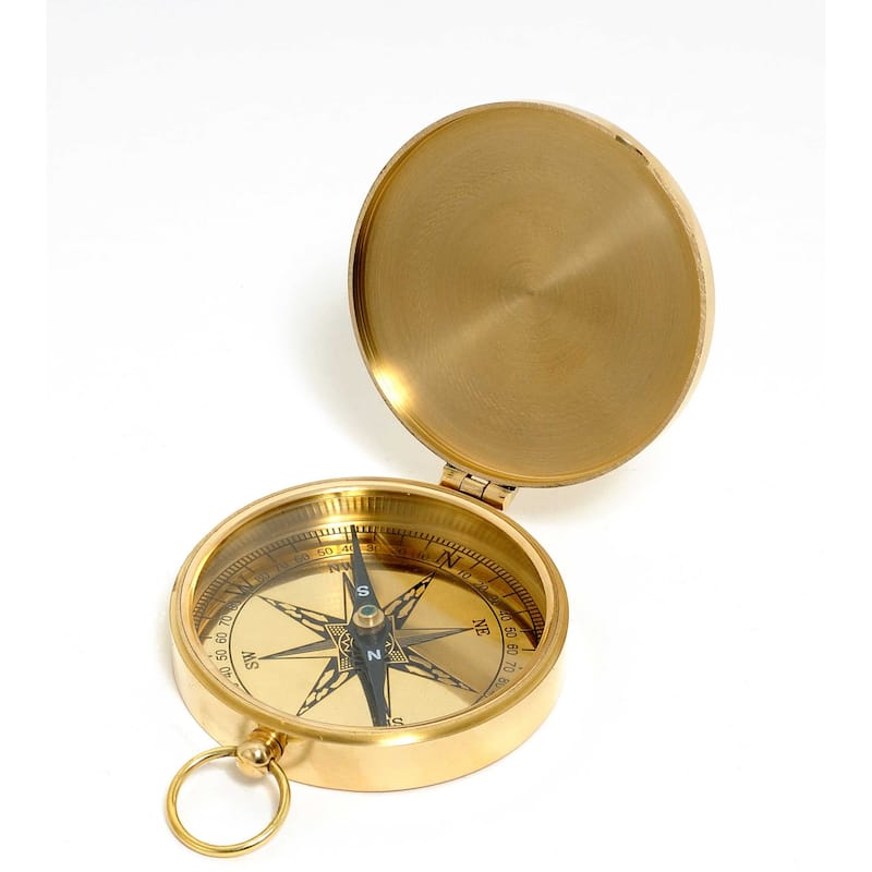 HomeRoots Shiny Brass Marine Compass With Lid - 3' X '0.6' X '4