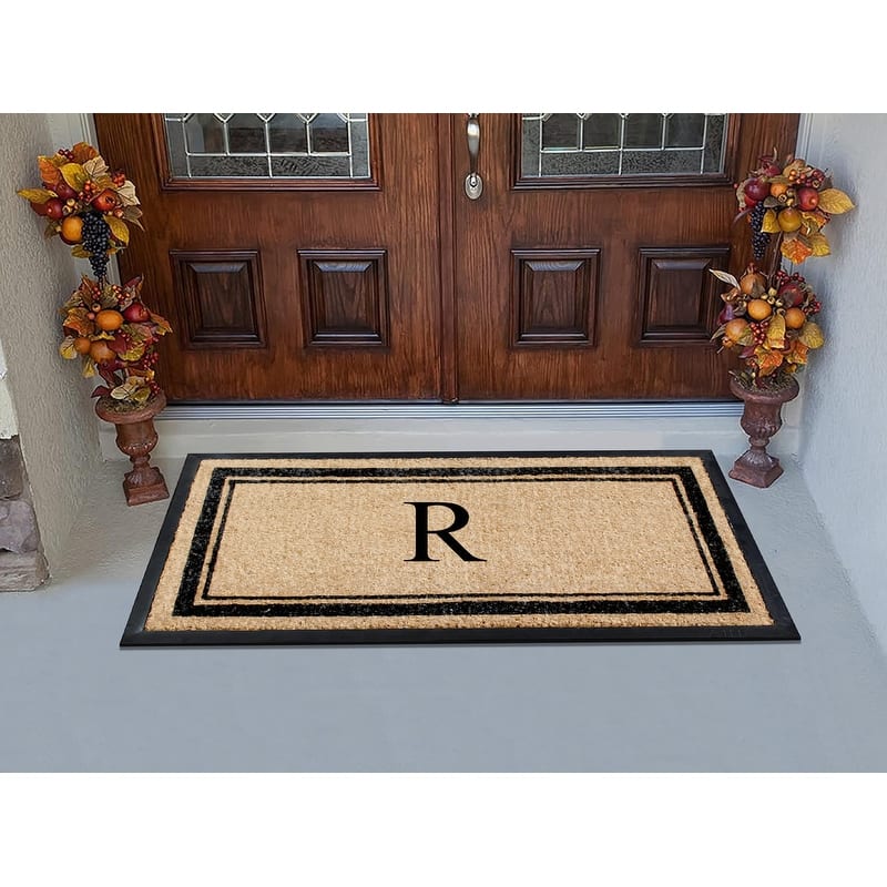 A1HC Natural Coir & Rubber Non Slip Thin Profile Front Door Large Monogrammed Door Mats 30x60 Inches