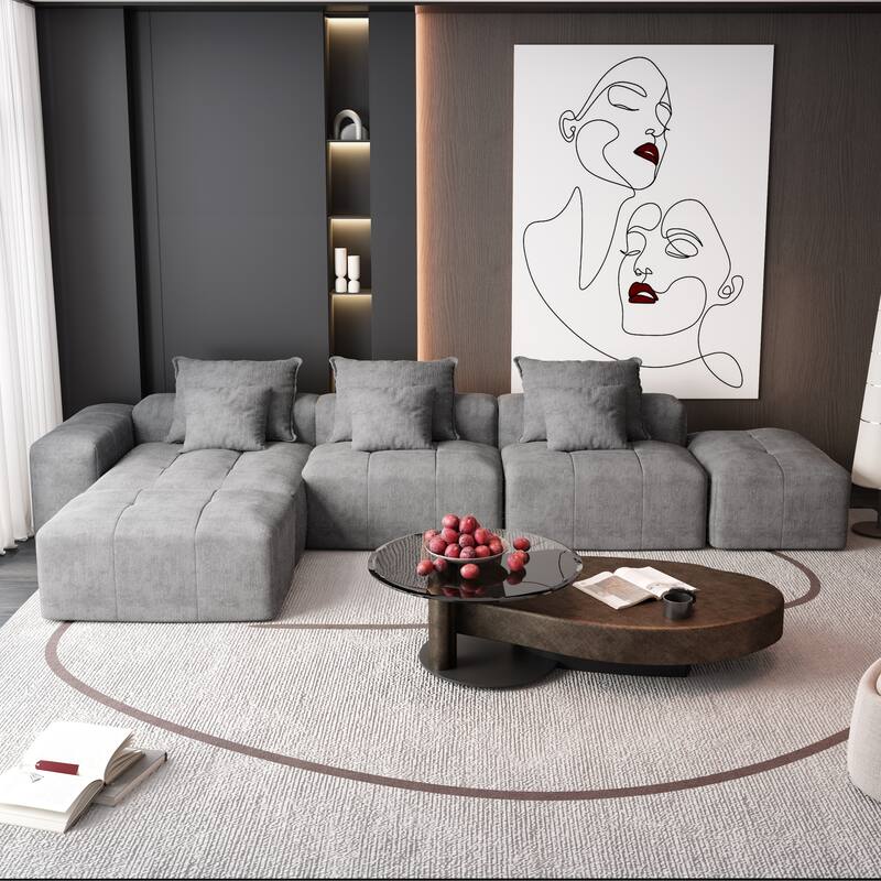 Modern 6 PCS DIY Combination Tufted Modular Sofa with 6 Pillows