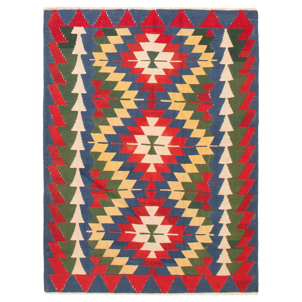ECARPETGALLERY Flat-Weave Bold and Colorful Red Wool Kilim - 6'2 x 8'1