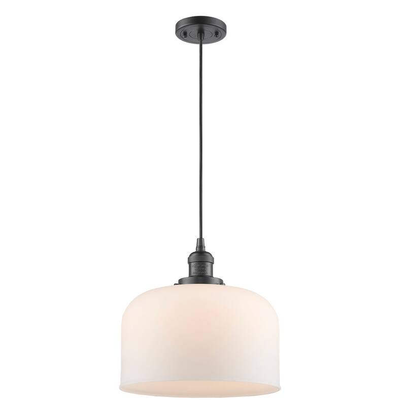 Innovations Lighting X-Large Bell Single Light 12" Wide Pendant - Oil Rubbed Bronze / Matte White Cased