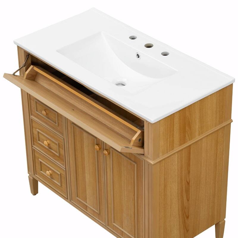 36" Bathroom Vanity with Sink, Cabinet, Flip-Out Drawer, 3 Drawers & 2 Soft-Close Doors
