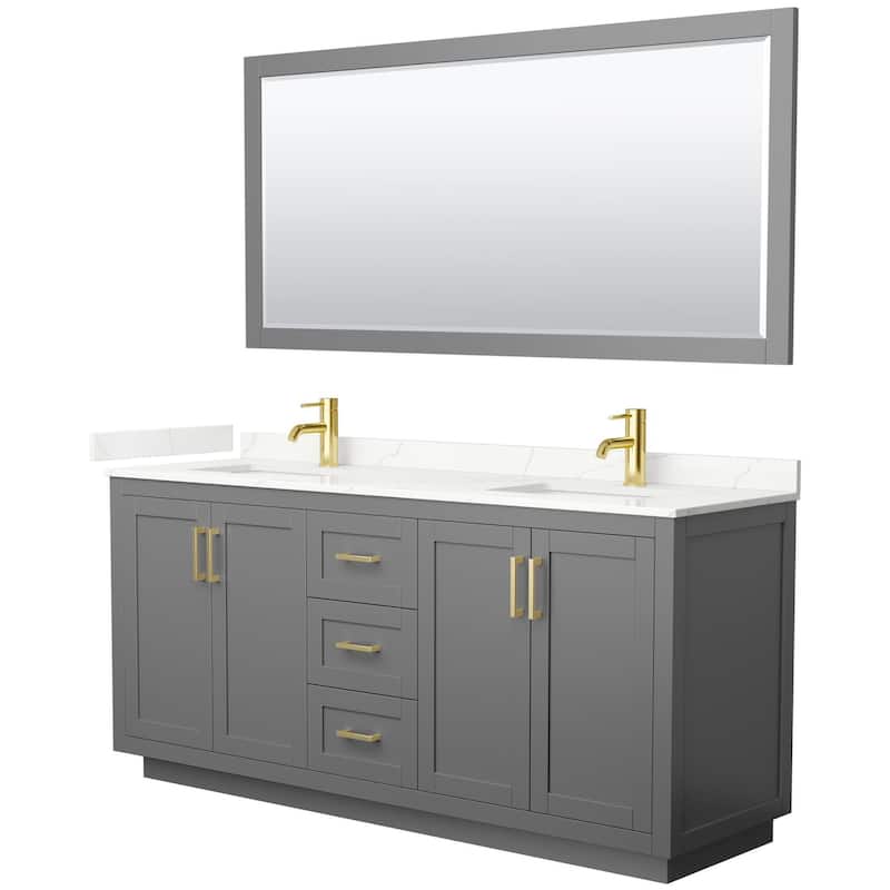 Wyndham Collection WCF292972D-QTZ-UNSM70 Miranda 72" Free Standing - Dark Gray / Giotto Quartz Top / Brushed Gold
