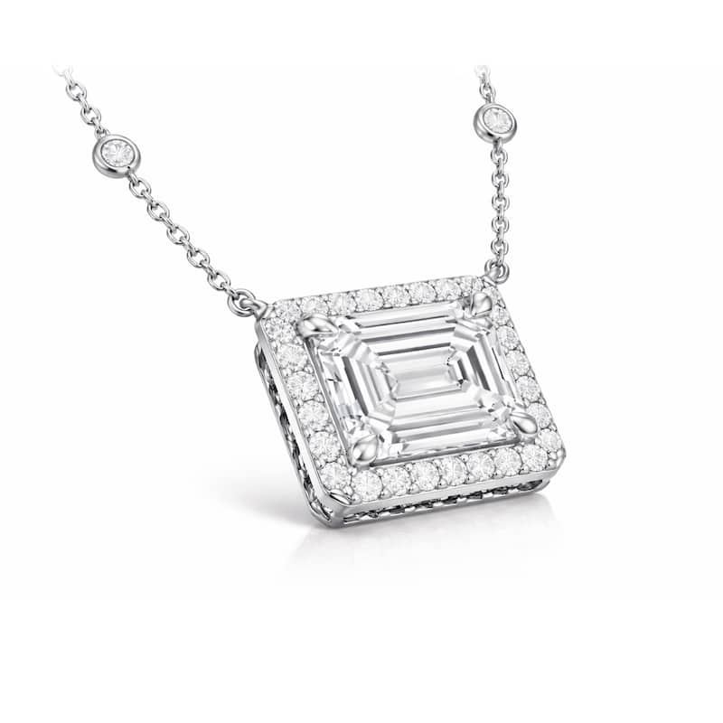 Auriya 14K Gold Lab Grown Emerald-Cut Diamond Halo Pendant with Bezel Necklace 1.00 to 5.00 ct. tw. (F-G VS)
