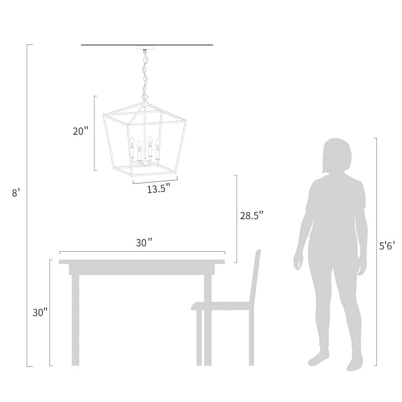 Modern Black 4-Light Lantern Chandelier Island Light for Kitchen Island - L17.5"*W17.5"*H20"