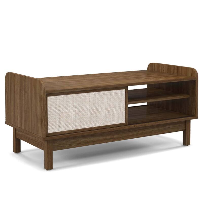 Costway Rectangular Coffee Table with Storage Weaving Sliding Door & - See Details