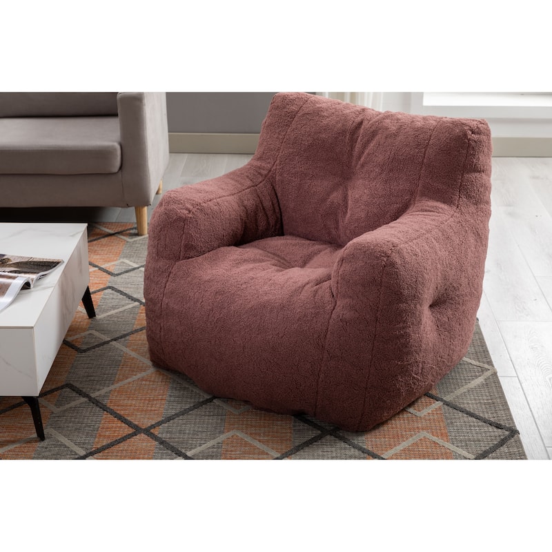 Tufted Deep Seat Bean Bag Chair, High-Density Foam Filler Lazy Floor Sofa, Single Sofa Chair with Curved Armrests