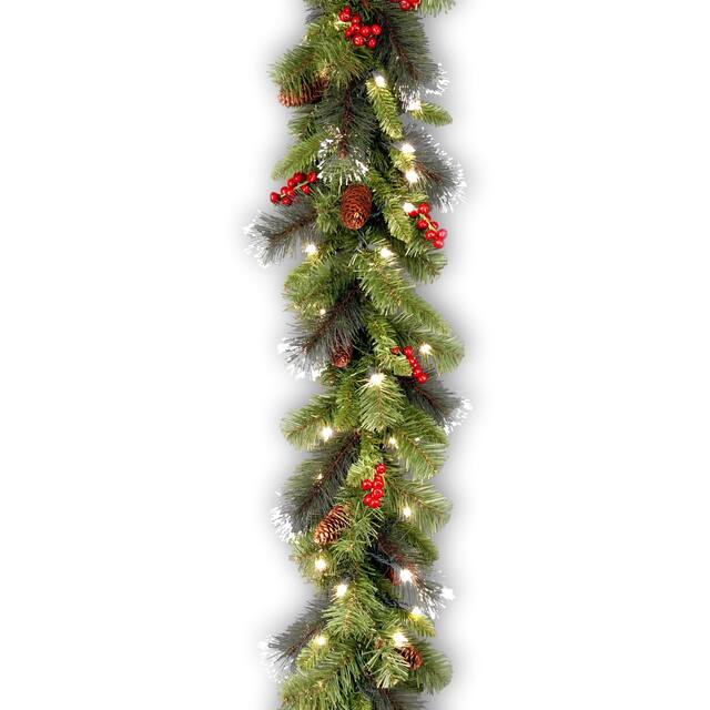 9-foot Pre-lit Spruce Garland with Cones and Berries - Green