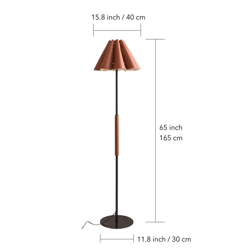 Mid-Century Modern Floor Lamp with Faux Leather Shade - 65 inch