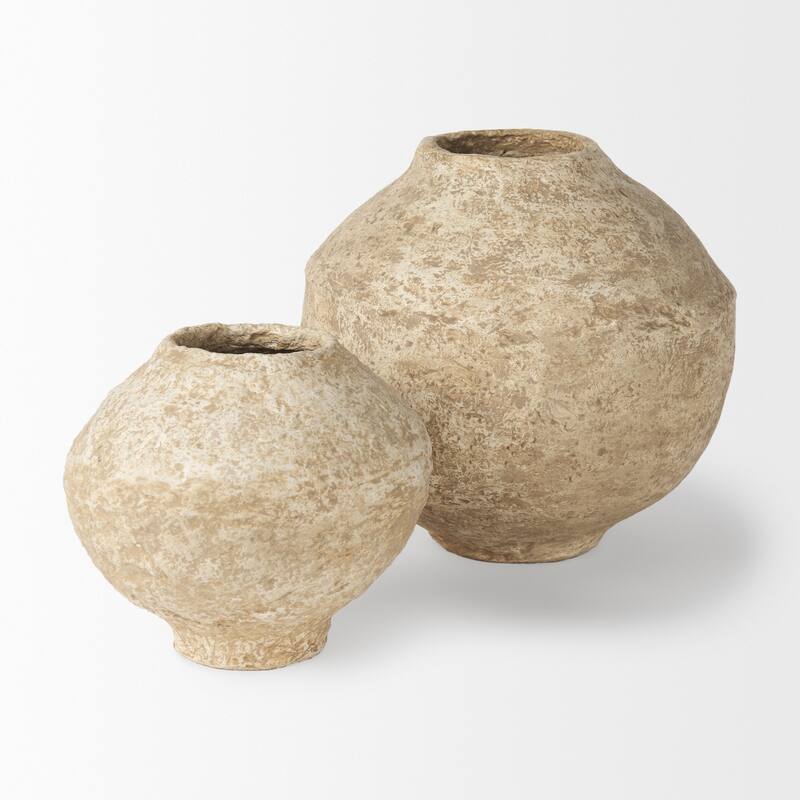 Ritu Small Beige Paper Mache Pot Vase