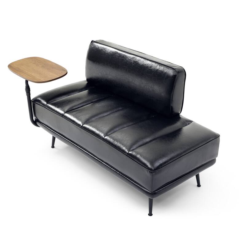 55 Inch Wide PU Sofa Bench with 360-degree Swivel Side Table and Metal Legs