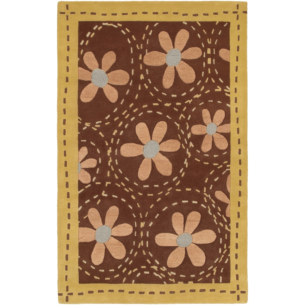 Hand-tufted Gold Floral Bordered Fleur Wool Area Rug - 9' x 13'