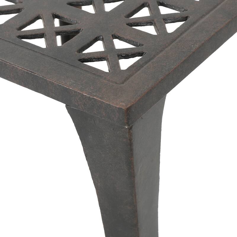 Roomfitters Outdoor 19" Cast Aluminum Side Table with Lattice Design, Patio Accent Table, Bronze