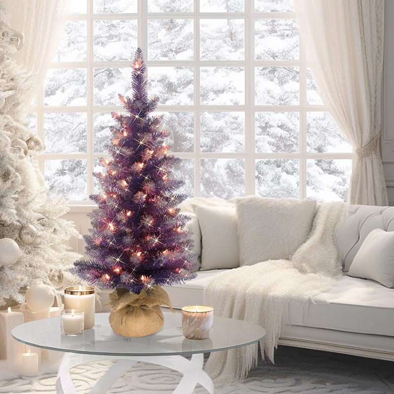 Puleo International 3 ft. Pre-Lit Fashion Purple Artificial Christmas Tree - Purple
