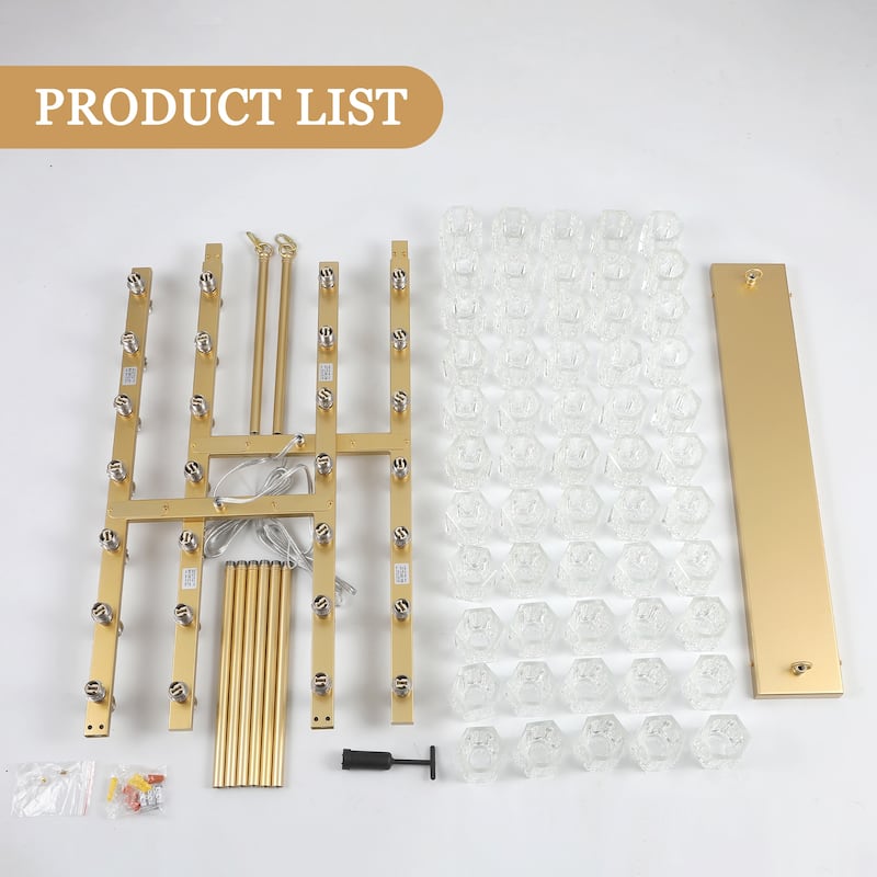 57.09-inch 56-light modern and stylish linear metal chandelier with crystal lampshades
