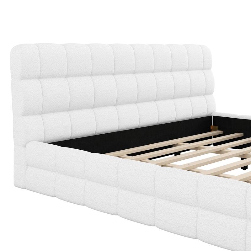 Upholstered Platform Bed with Headboard, No Box Spring Needed Low Profile Bed, Wood Slat Support Grounding Bed