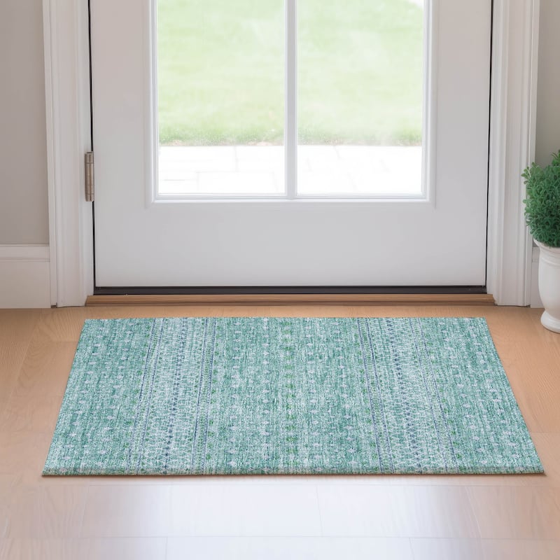 Premium Washable Super Soft Boho Geo Mayfield Rug - Aqua - 1' 8" x 2' 6" - Rectangle