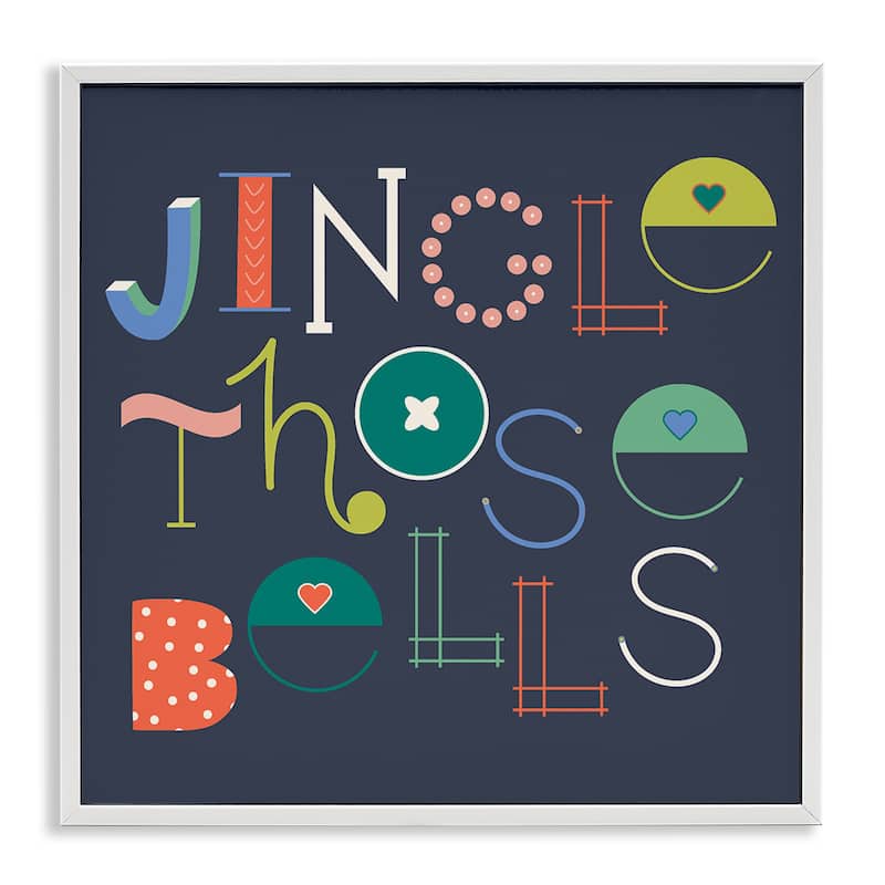 Stupell Eclectic Jingle Bells Phrase Framed Giclee Art Design By Sazerelli Designs - 12 x 12 - White