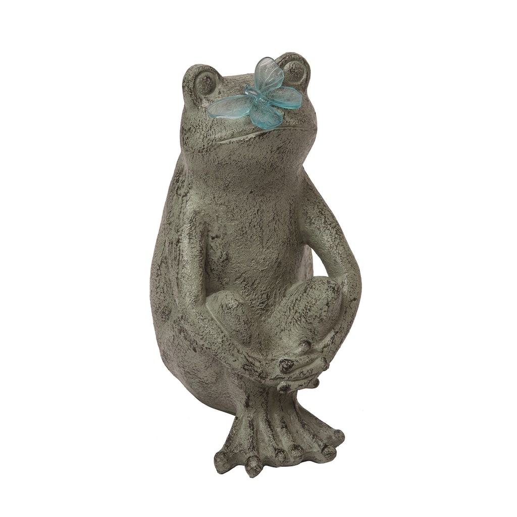 Transpac Resin 15.25" Gray Spring Frog and Buttefly Sitting Decor