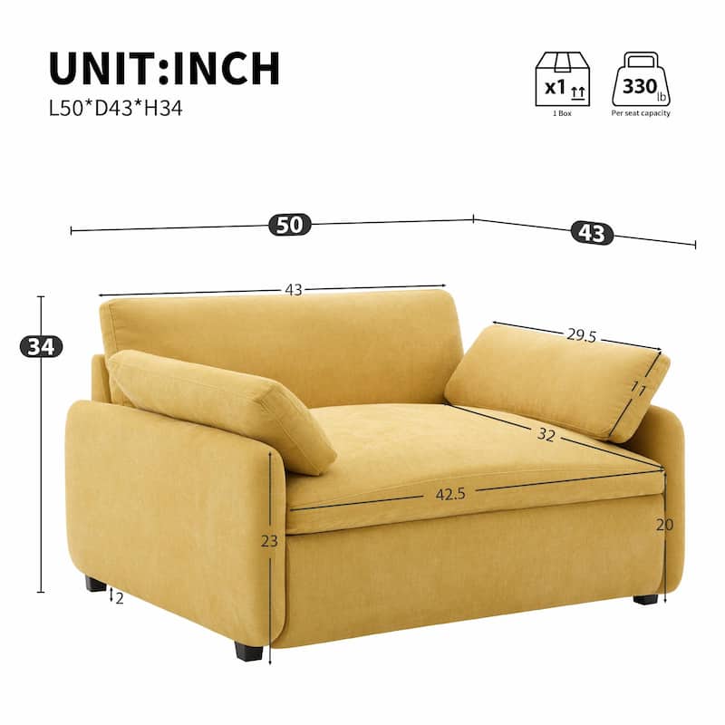 Oversized Chenille Single Sofa Chair, Wide and Deep Seat Accent Chair
