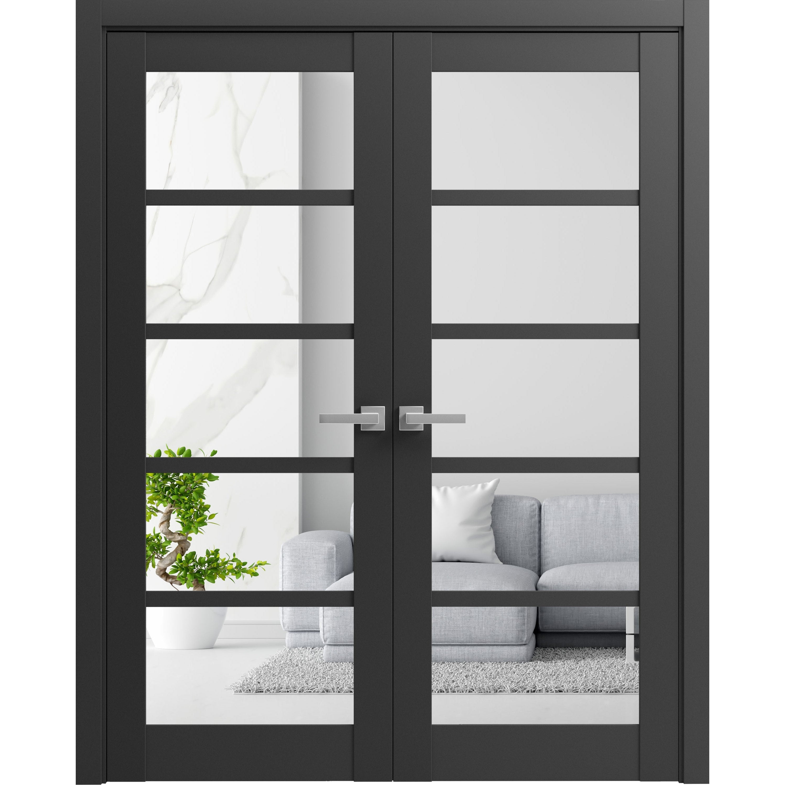 SartoDoors Quadro 4522 | Interior French Doors Double French Door | Solid Wood w/ Glass | 36x80, Matte Black Bedroom Door